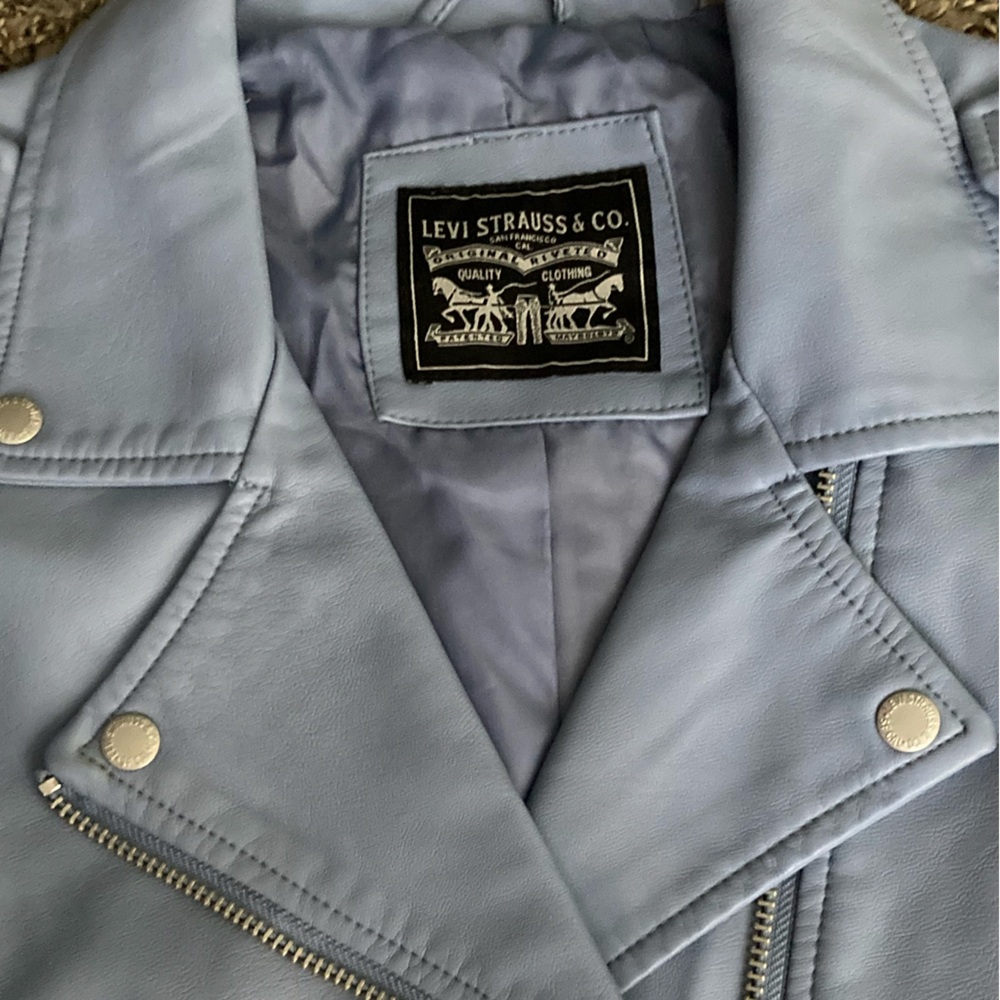 Levi’s Light Blue Faux Leather Moto Jacket – Size L – NWT - Picture 9 of 12